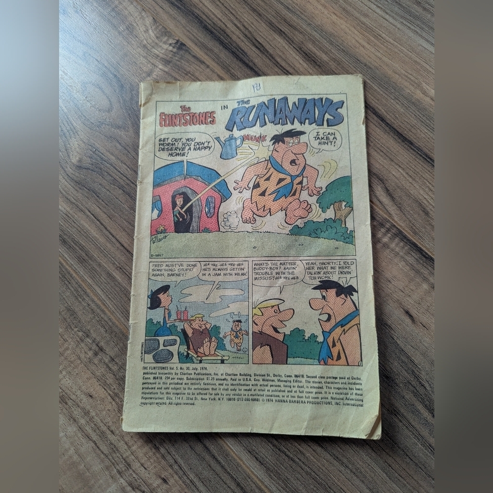 Vintage Flintstones comic strip news paper July 1974 edition.